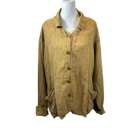 Ladies Flax Linen Button‎ Down Shirt Jacket Size Large Tan Color - Picture 1 of 13